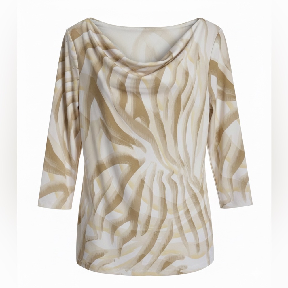 Easywear By Chico’s Anima Print Cowl Neck 3/4 Sleeve Top Size Small (Chico’s 0)